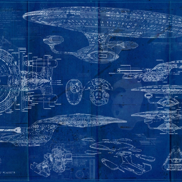 Star Trek Enterprise USS 1701-D blauwdruk kunstafdruk