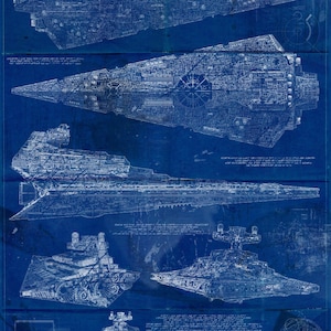 Imperial Star Destroyer Star Wars Poster Blueprint Version 2 Portrait (A2 = 420mm*594 or 16.5' * 23.4')