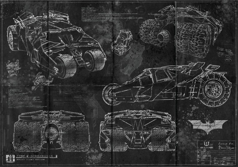 Batman Tumbler Batmobile Blueprint Art Print A2 420mm594 | Etsy