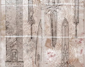 Final Fantasy - Swords Blueprint / Aged Specs  (A2 = 420mm*594 or 16.5' * 23.4')
