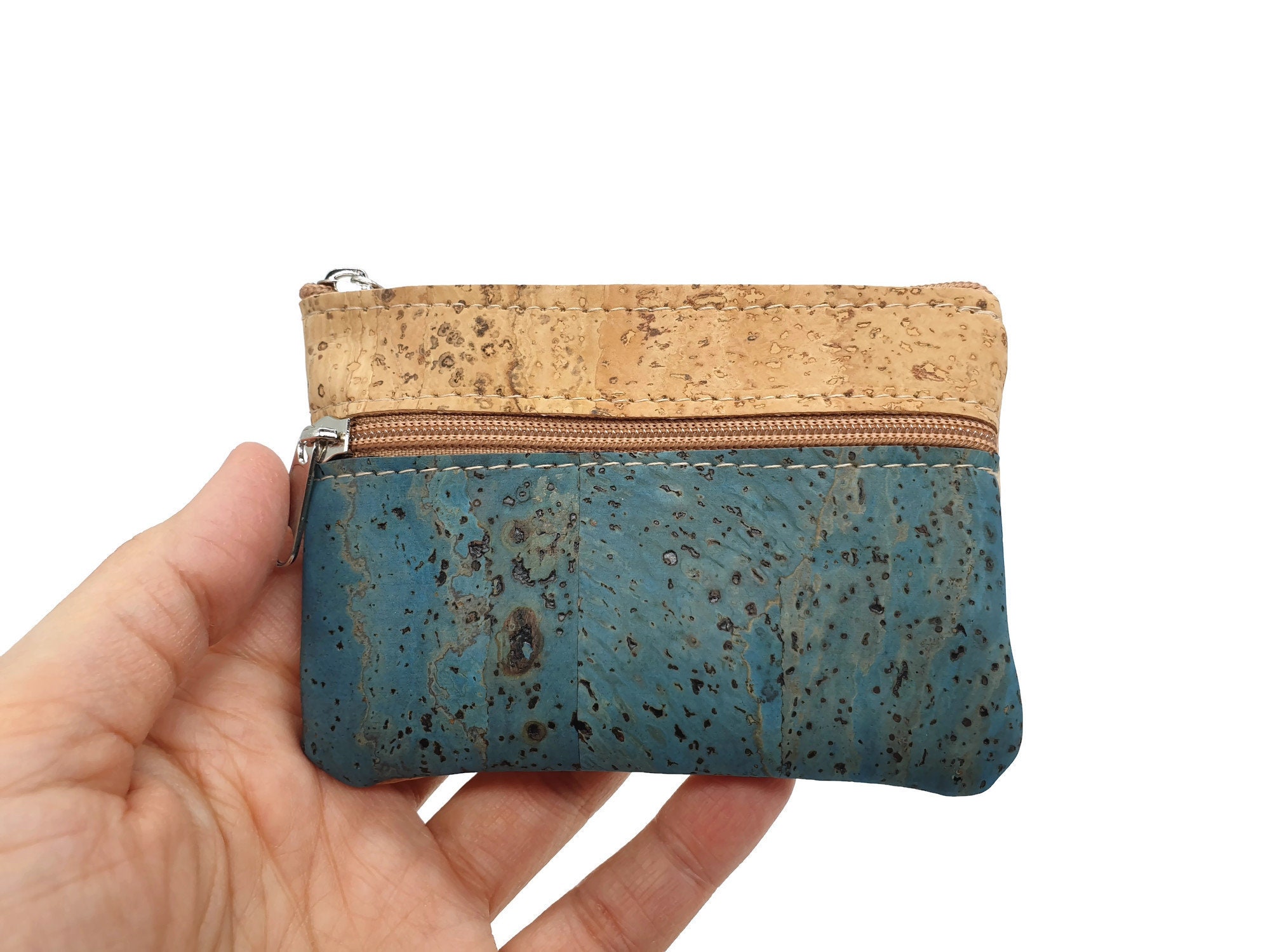 Cork coin purse small turquoise coin pouch small cork coin Etsy