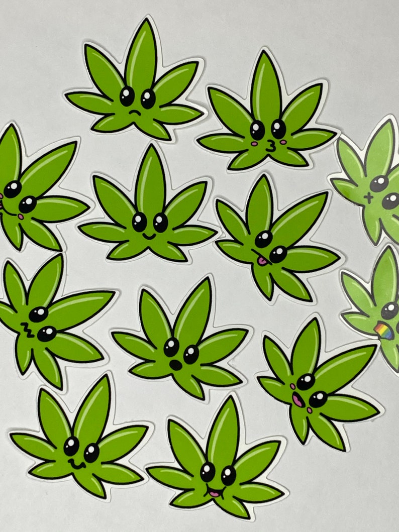 Stoner Emoji Weed Leaf Sticker Set 12 Marijuana Cute Kawaii Etsy