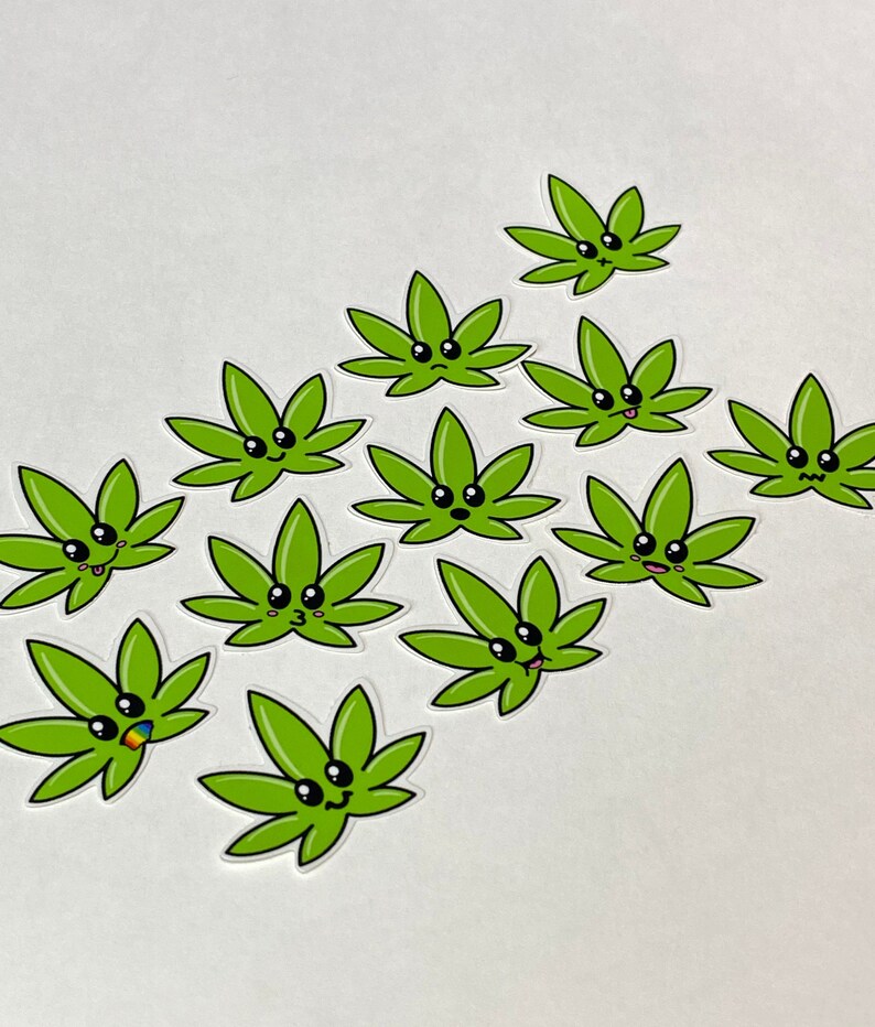 Stoner Emoji Weed Leaf Sticker Set 12 Marijuana Cute Kawaii Etsy