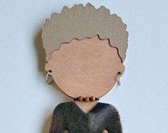 OOAK // Autumn // Happy Heads 10" Handpainted Wood Doll Tiny Blonde Afro Hair // Afrocentric Wall Art