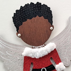 Angel Girl with Afro in Red Glitter and White Fluff // OOAK // Handpainted 10 Wood Doll Wall Art // Afrocentric Art //Gifts for her image 5