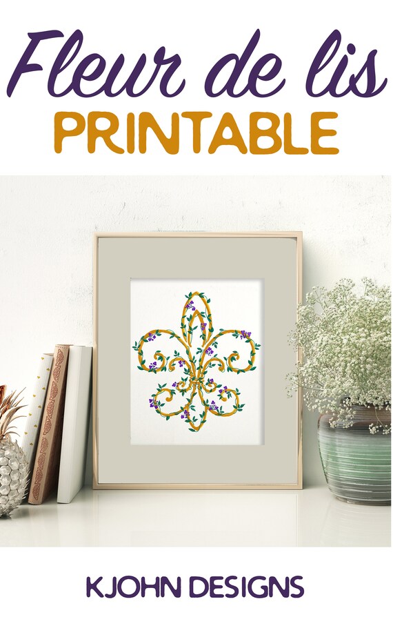 Floral Fleur De Lis Printable Mardi Gras Print Fleurdelis Art Fat Tuesday Digital Download Louisiana Digital Art New Orleans