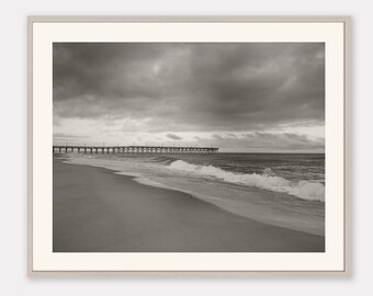 Moody Sepia-Toned Beach Photo Art Print | Sepia Art Print | Dreamy Beach Art | "The Desolate Pier" Sepia North Carolina Beach Photo