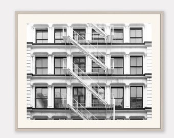 NYC SoHo Photography Print  | SoHo Architecture Loft Building Photo | Black and white New York Architecture Print | NYC Fire Escape Art