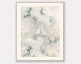 Vintage Style Cool White Botanical Art Print | Floral Photo Antique Style Look | Romantic White Floral Botanical Art | Large Floral Art