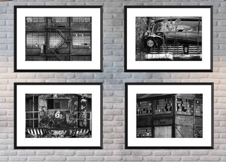 Industrial B&W Print Set Set of 4 Retro Masculine Prints Etsy