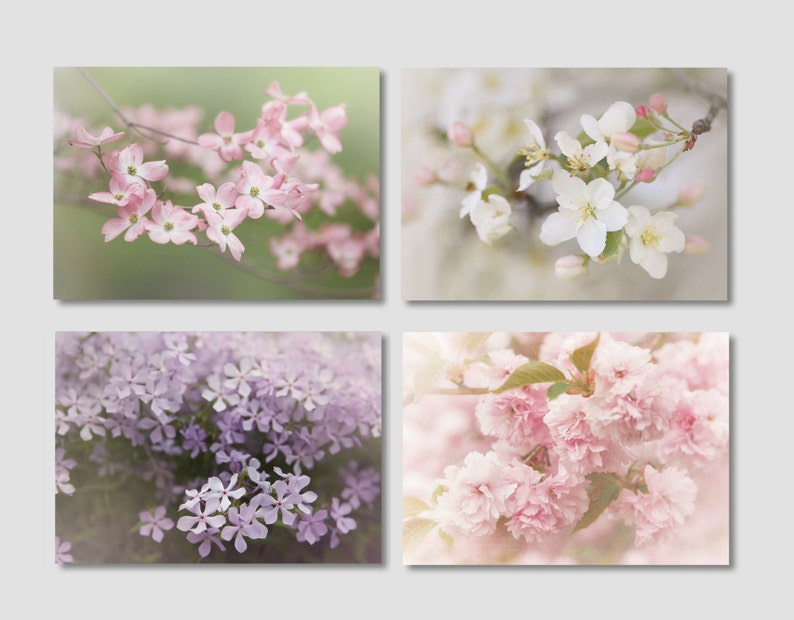 Pastel Flower Prints Set of 4 Prints Floral Wall Art Etsy