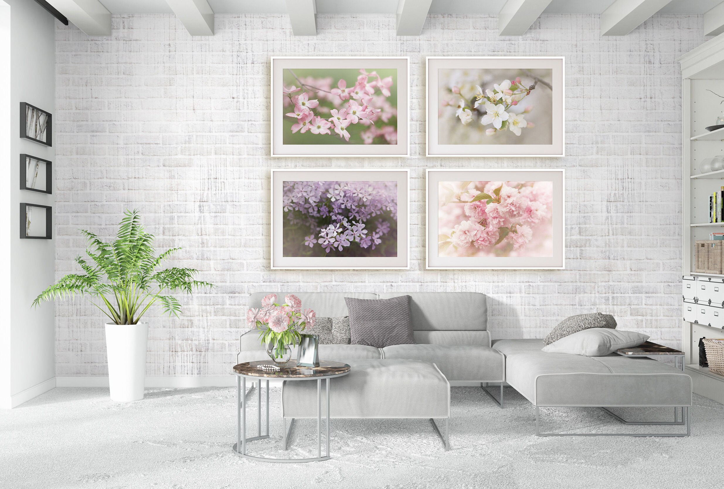 Pastel Flower Prints Set of 4 prints Floral Wall Art Etsy