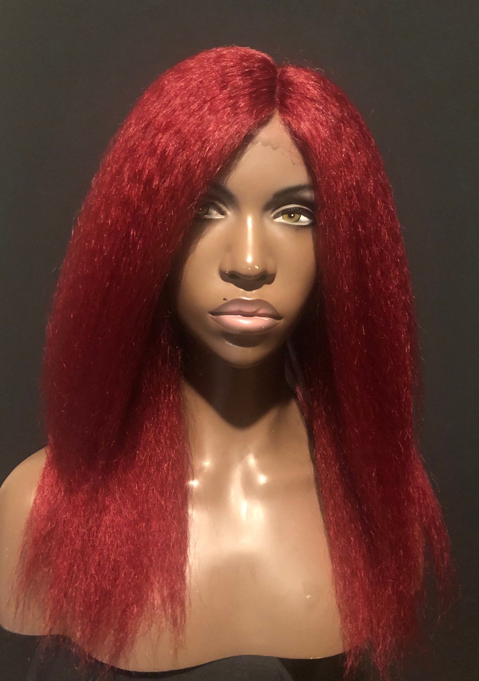 Kinky Straight Wig Red Hair Lace Part Wig Unit Etsy