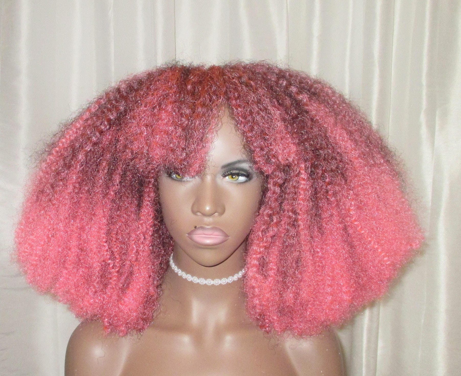 Essence Wigs Pink Me Up Pink Afro Bangs Wig Big Crochet Braid