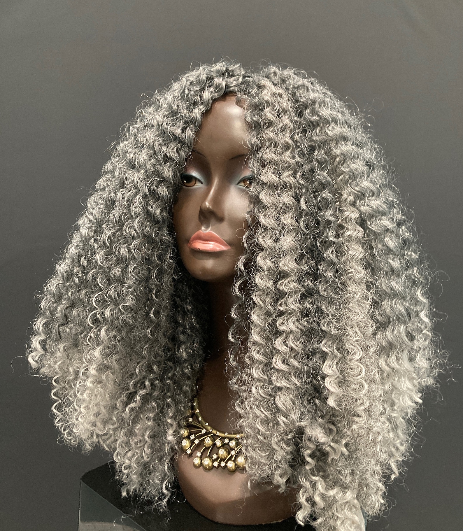 Essence Wigs BIG GRAY Salt n Pepper Wig Kinky Curly Natural Etsy