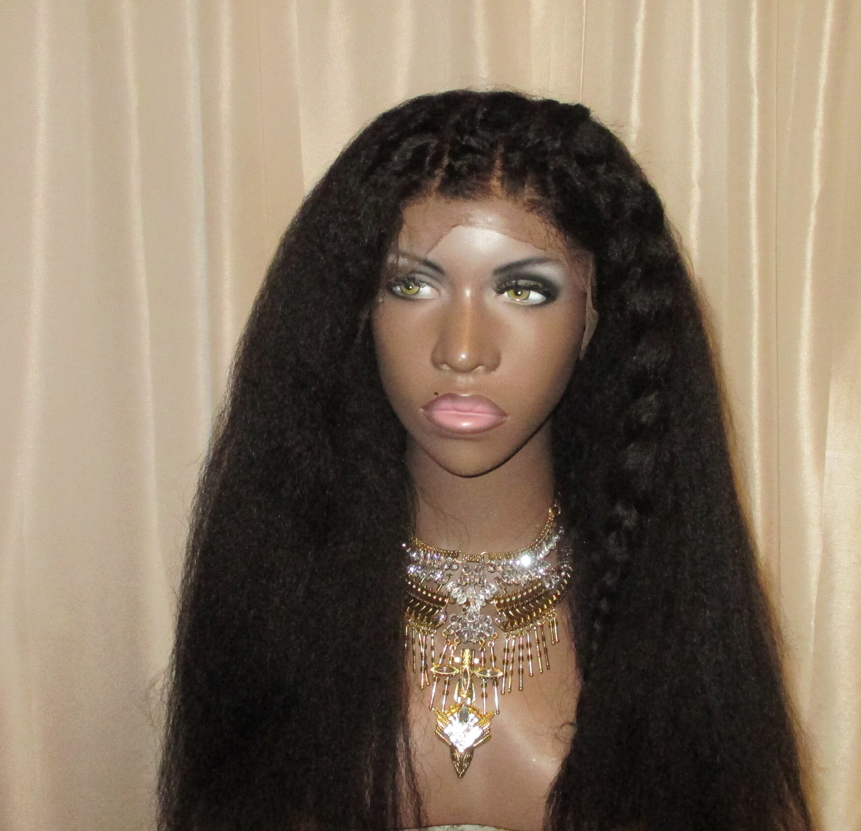 100 Human Hair Kinky Straight Wig Italian Yaki Texture Lace 360