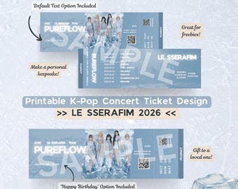 Digital LE SSERAFIM PUREFLOW World Tour Ticket | Printable Kpop Concert Ticket Design