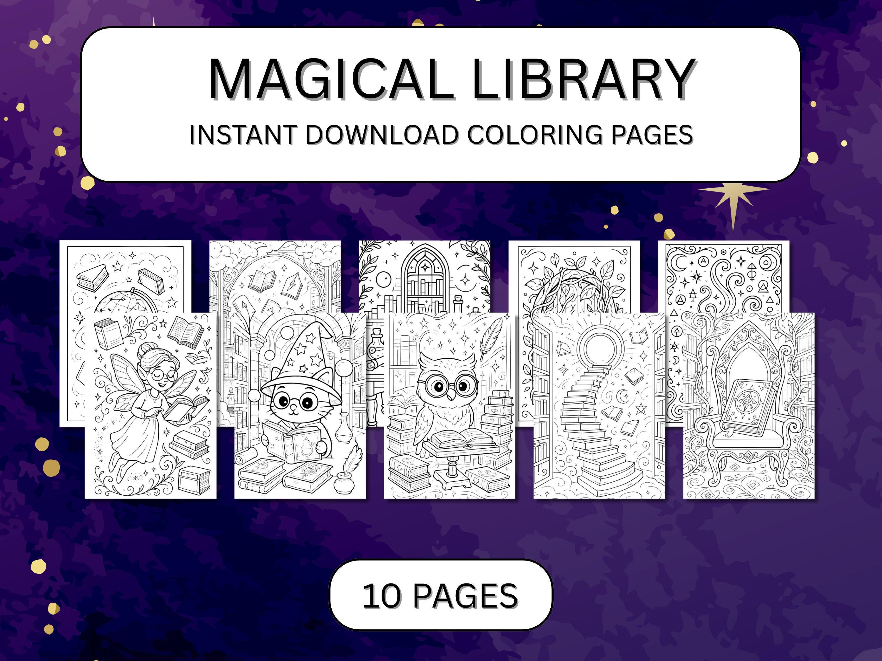 Magic Library Coloring Book: Enchanted Literary Worlds (A4 PDF Files ...