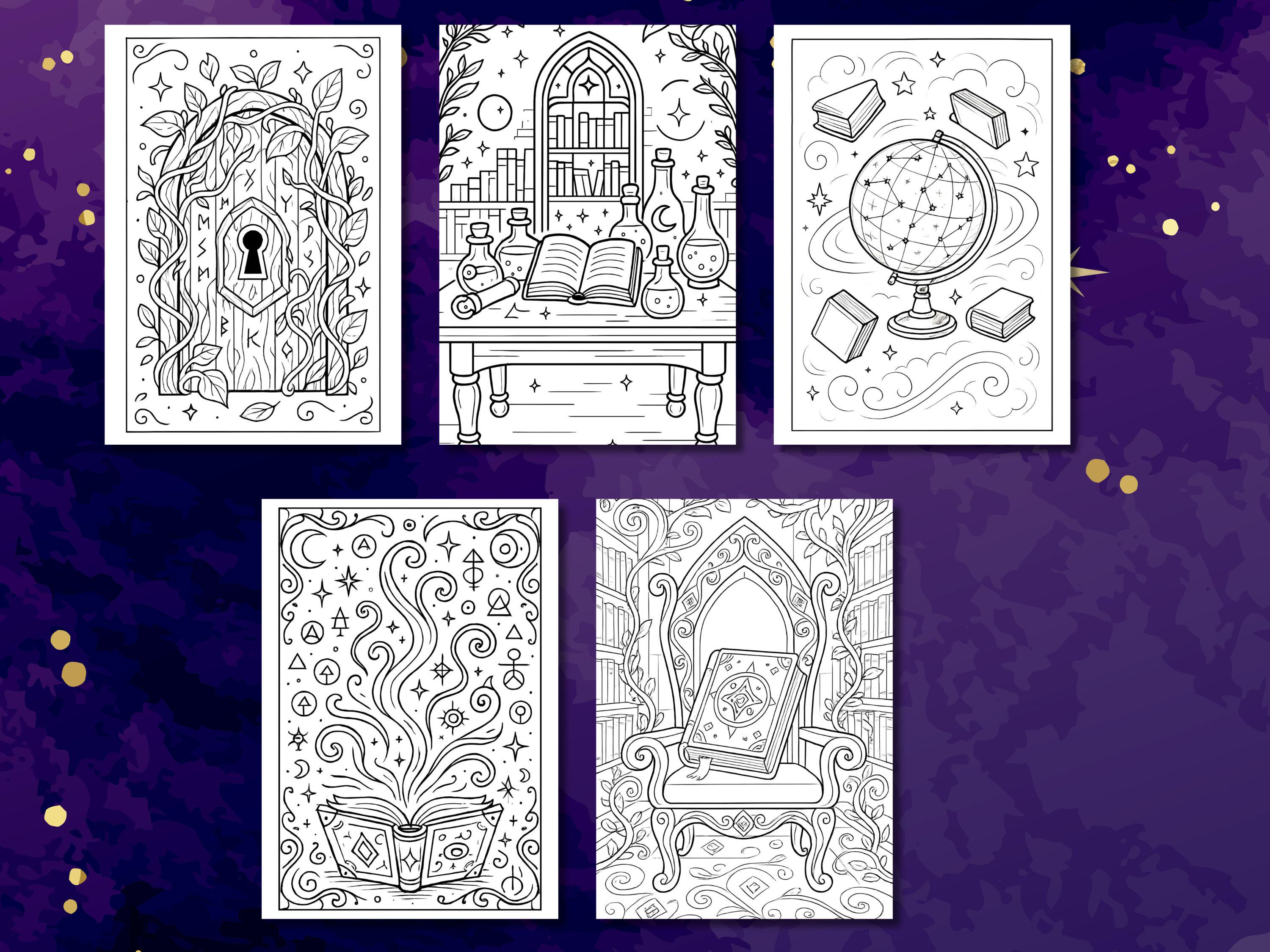 Magic Library Coloring Book: Enchanted Literary Worlds (A4 PDF Files ...