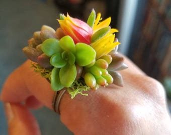 Adjustable Succulent Ring: Living Plant Jewelry, Bridal, Prom