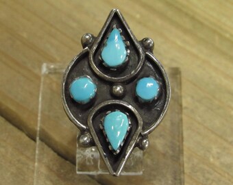 Vintage Sterling Silver Turquoise Shadowbox Ring Size 6.5