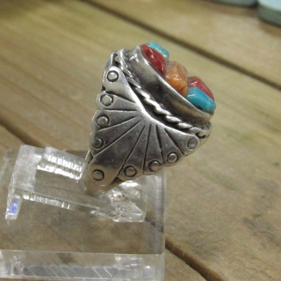 Vintage Sterling Silver Inlay Ring Size 8 - image 3