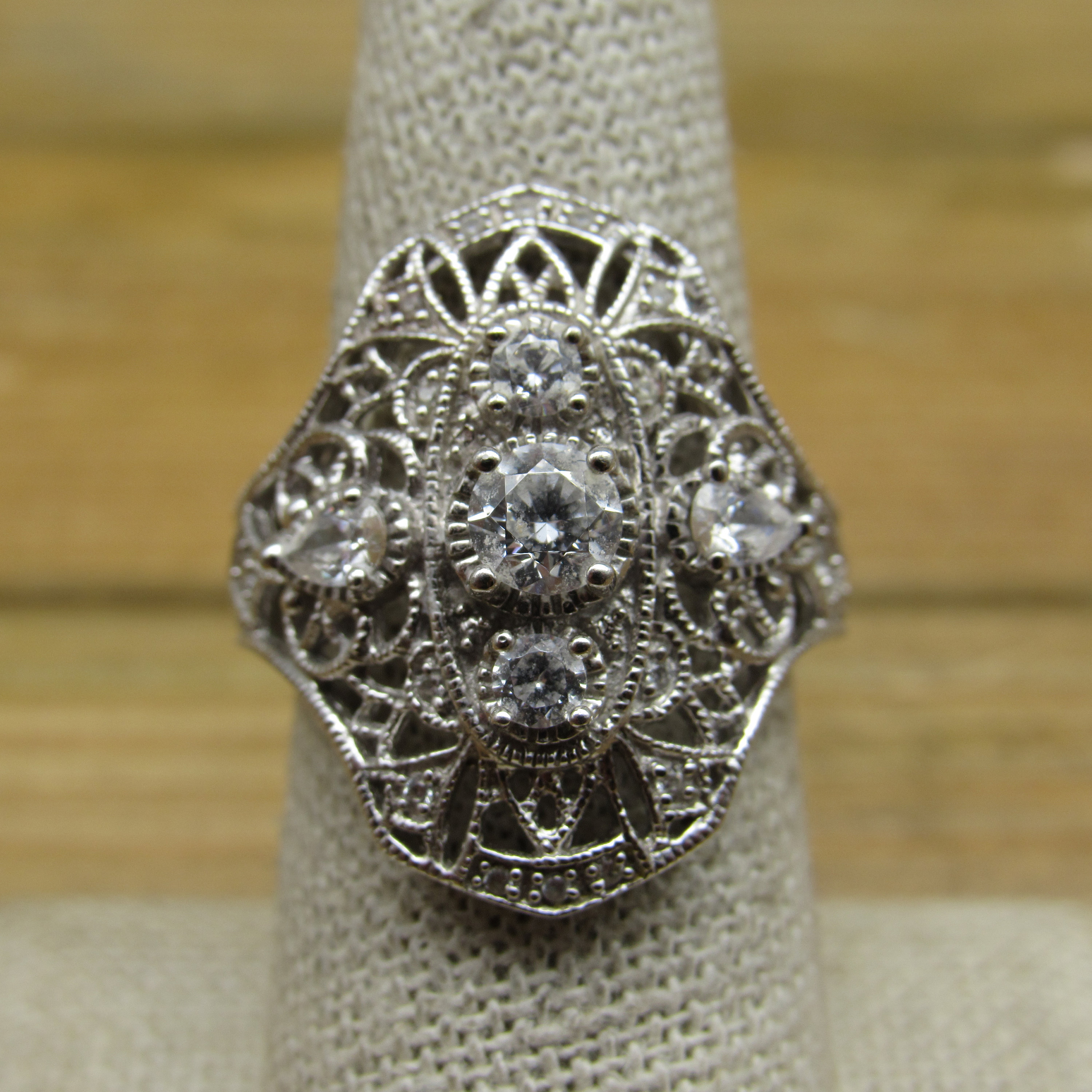 Vintage Sterling Silver Victorian Style Cubic Zirconia Ring