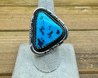 Vintage Sterling Silver Jon McCray Bold Triangle Turquoise Ring Size 9.5