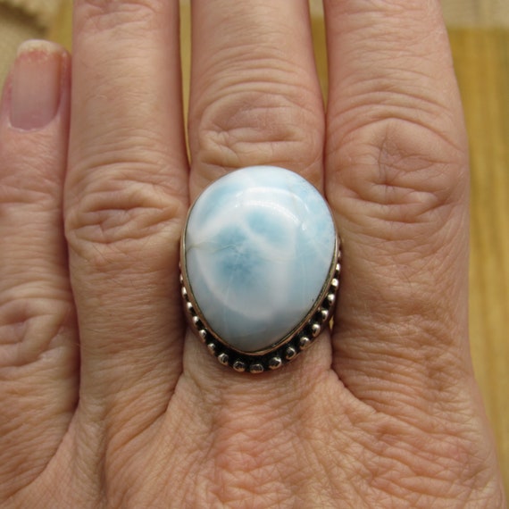 Tear Drop Larimar & Sterling Silver Statement Rin… - image 6