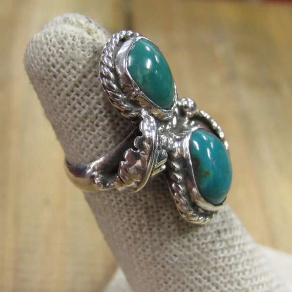 Vintage Sterling Silver Two Stone Turquoise Ring … - image 3