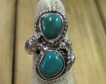 Vintage Sterling Silver Two Stone Turquoise Ring Size 5