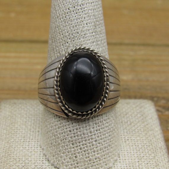 Men's Vintage Sterling Silver Oval Shaped Black O… - image 1