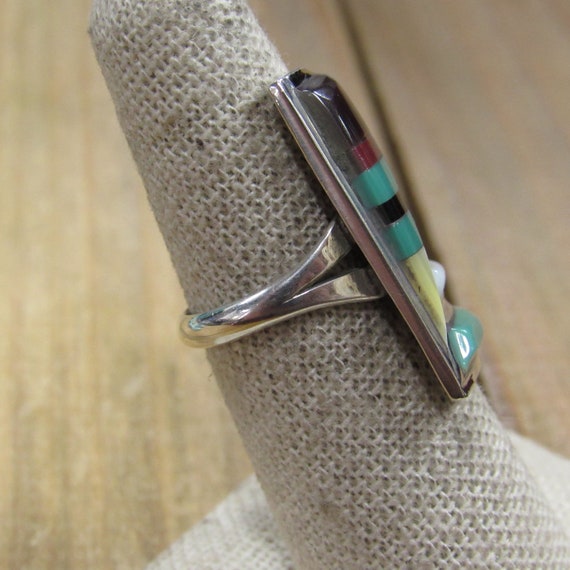 Rectangle Vintage Sterling Silver Multi Stone Inl… - image 3