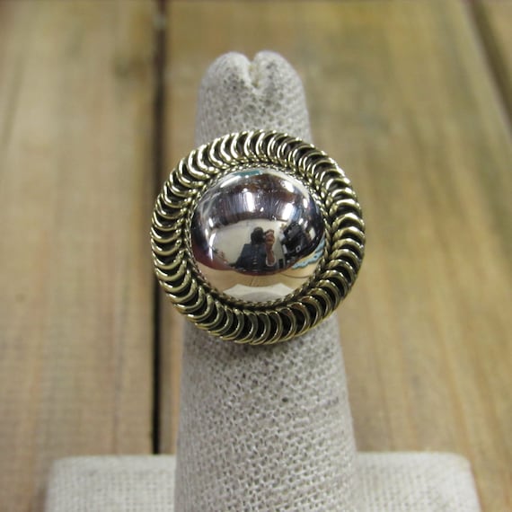 Vintage Sterling Silver & Brass Round Ring Size 5… - image 1