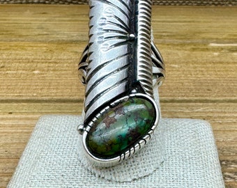 Vintage Sterling Silver Navajo Phil Zachary Turquoise Ring Size 11