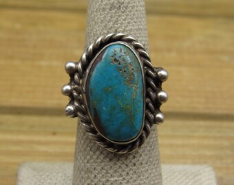 Vintage Oxidized Sterling Silver and Turquoise Statement Ring Size 7.25