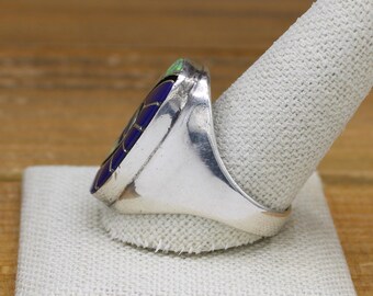 Vintage Sterling Silver Amy Wesley Zuni Lab Opal and Lapis Inlay