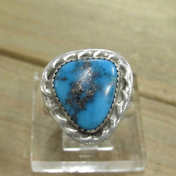 Vintage Sterling Silver Turquoise Triangle Ring S… - image 1