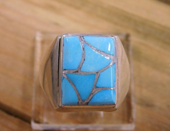 Navajo Turquoise Inlay Sterling Silver Ring Size … - image 1