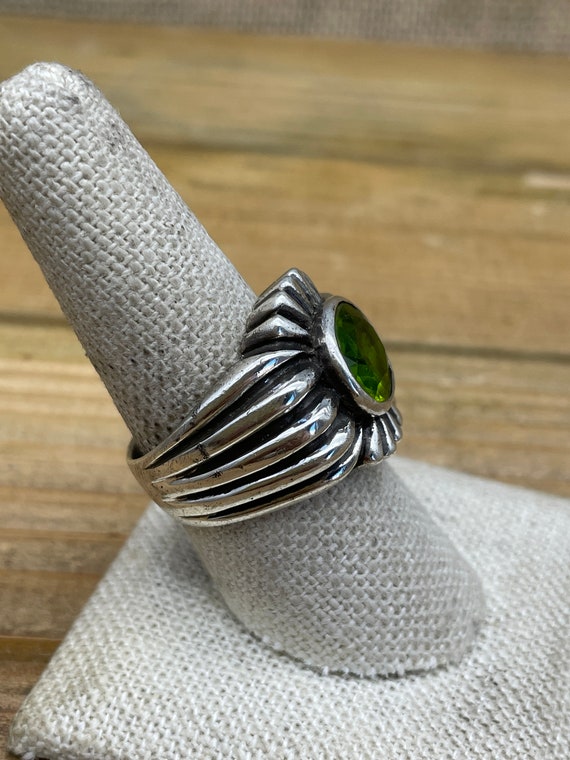 Vintage Sterling Silver Ring with Green Faceted S… - image 3