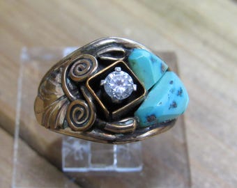 Vintage Gold Filled Sterling Silver Turquoise Ring Size 9.5