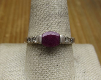 Vintage Sterling Silver Purple Faceted Gemstone High Profile Ring Size 10.25