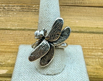 Vintage Sterling Silver Dragonfly Ring Size 11.25