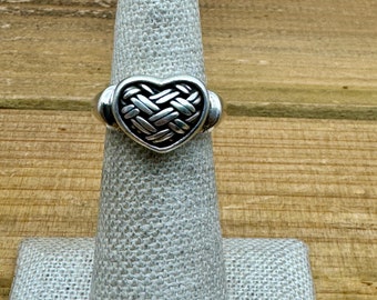 Vintage Sterling Silver Woven Heart Ring Size 4.75