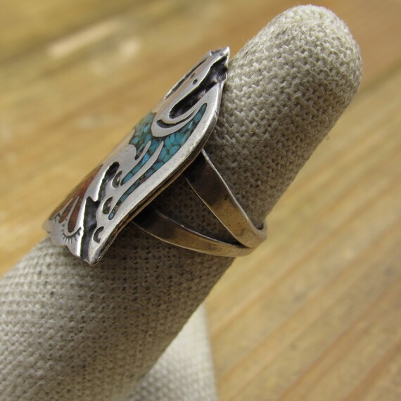Vintage Sterling Silver Peyote Bird Chip Inlay Ring Size