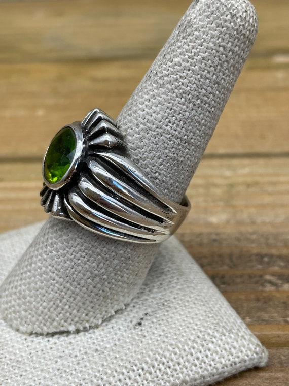 Vintage Sterling Silver Ring with Green Faceted S… - image 2