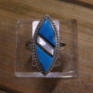 Vintage Sterling Silver Turquoise and Mother of Pearl Ring Size 6.75 image 1
