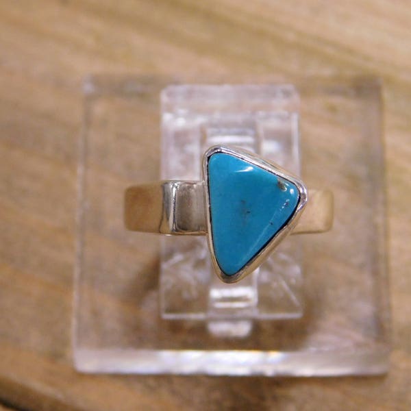 Unique Vintage Sterling Silver Turquoise Ring Size 5.75