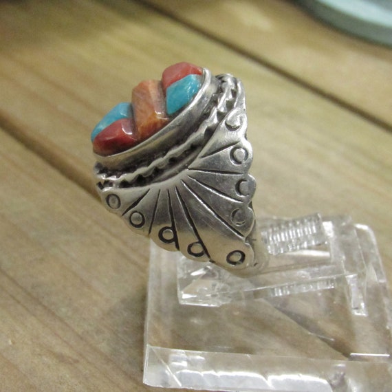 Vintage Sterling Silver Inlay Ring Size 8 - image 2