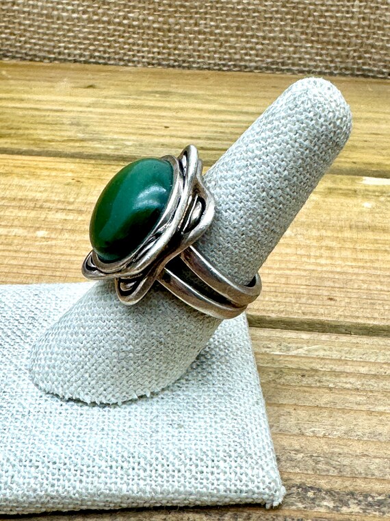 Vintage Sterling Silver Barse Green Stone Ring Si… - image 2